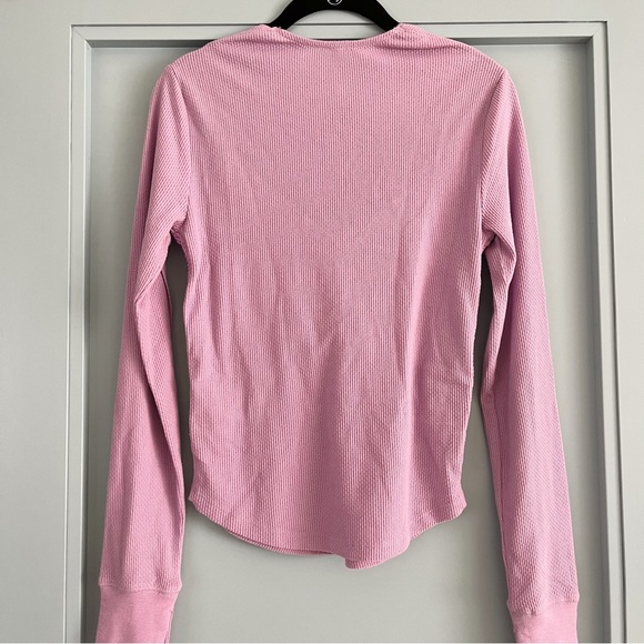 NWOT Free People Long Sleeve Waffle Knit Top with Crochet Detailing - Picture 7 of 7